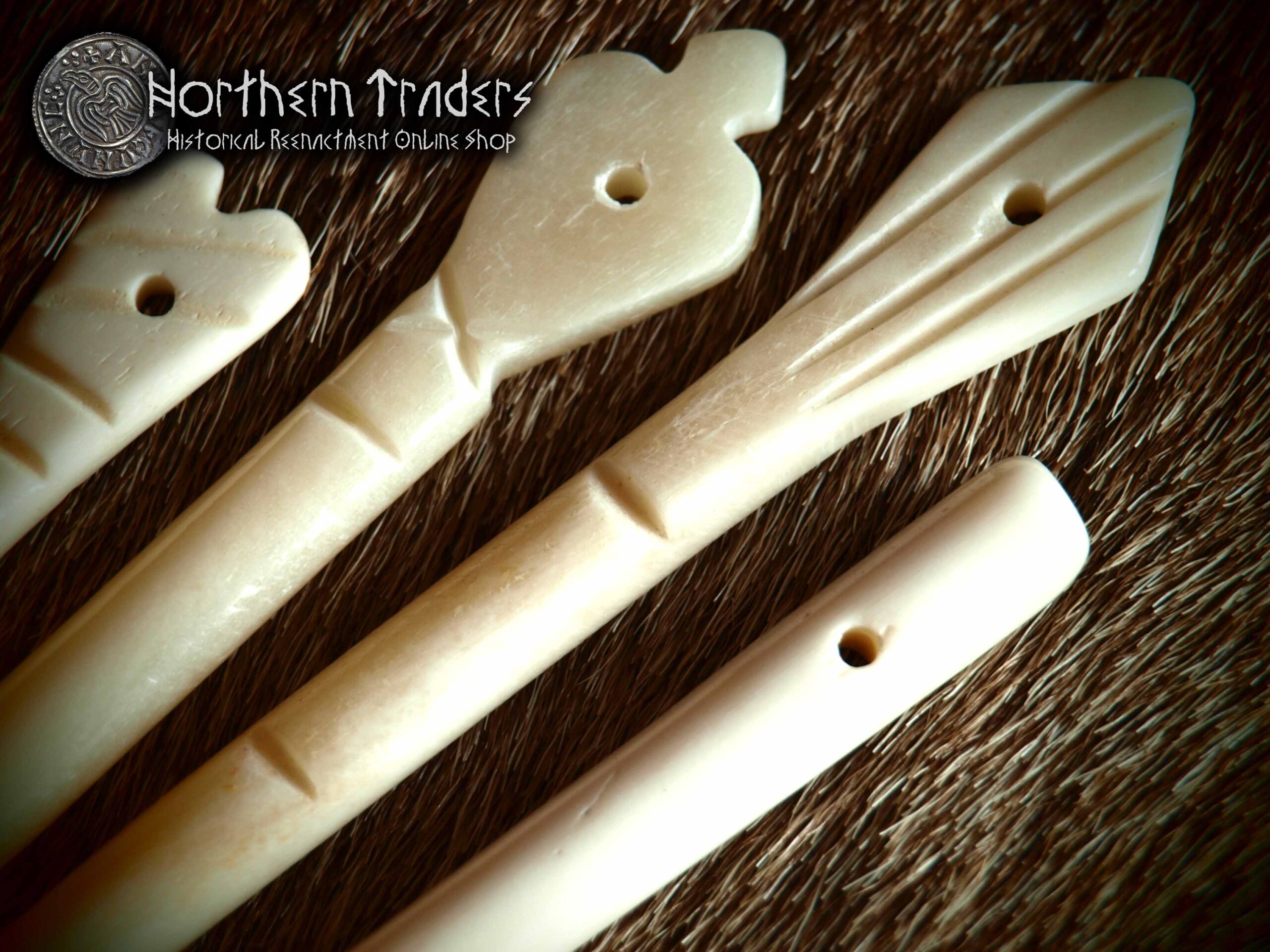 Early Medieval Bone Needle Brooch Set - 4 Pieces - Image 3