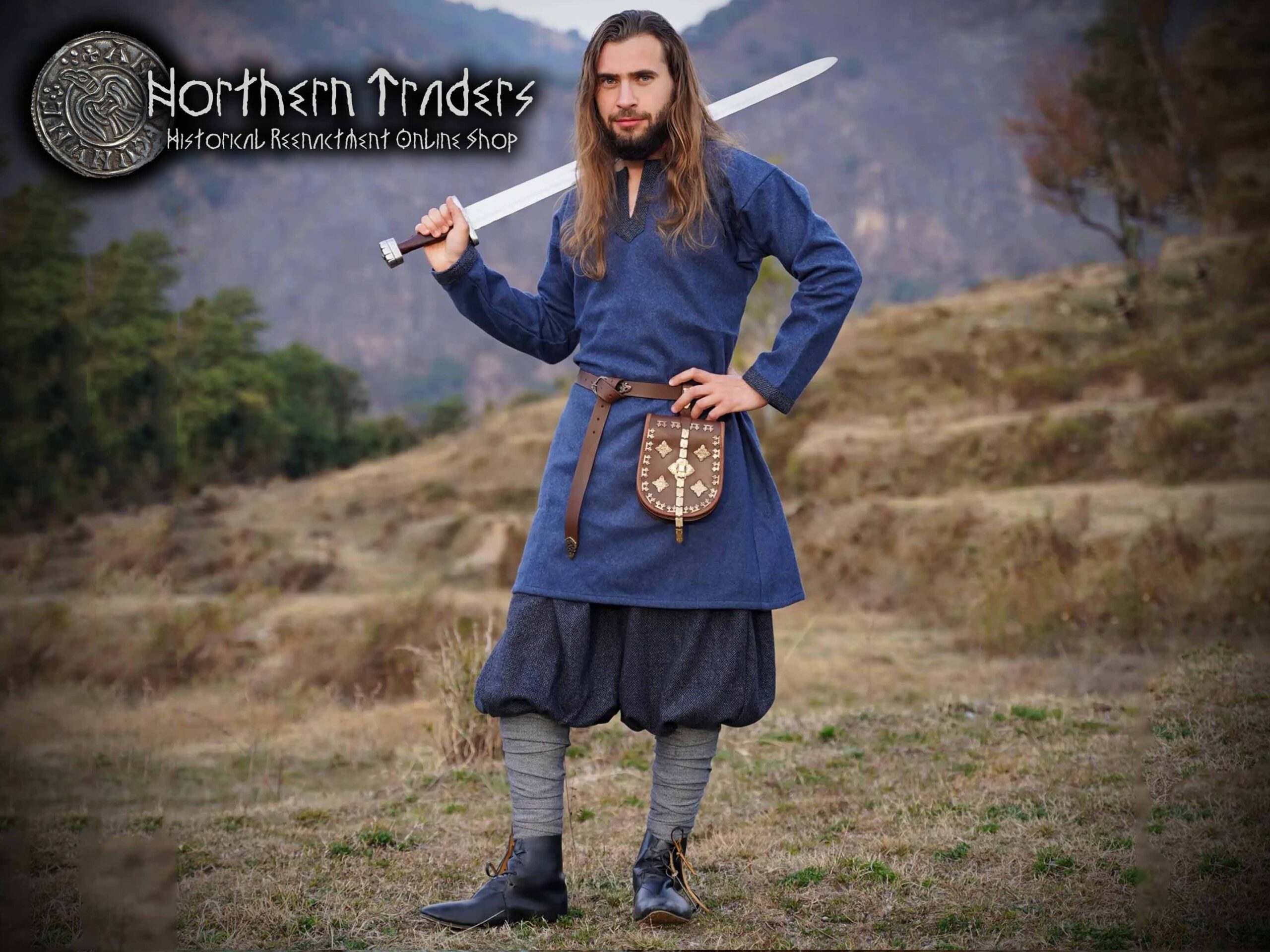 Viking Tunic "Erik" - Blue Wool - Image 2