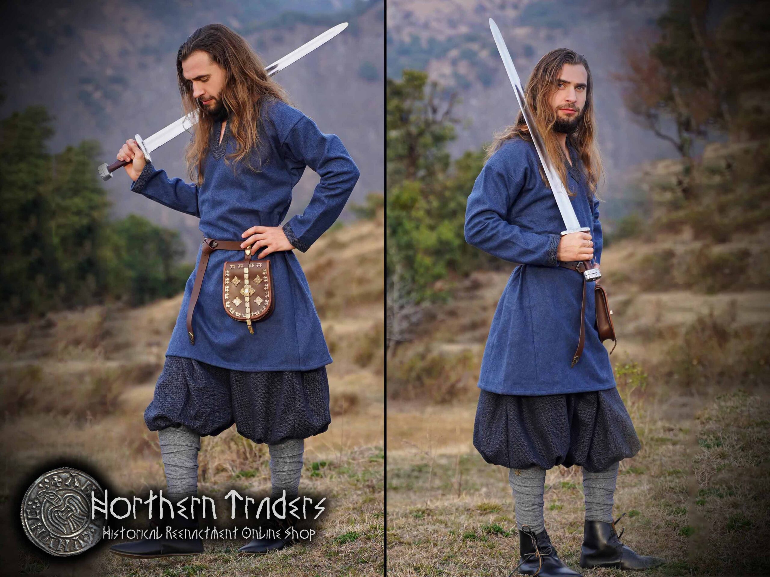 Viking Tunic "Erik" - Blue Wool - Image 4