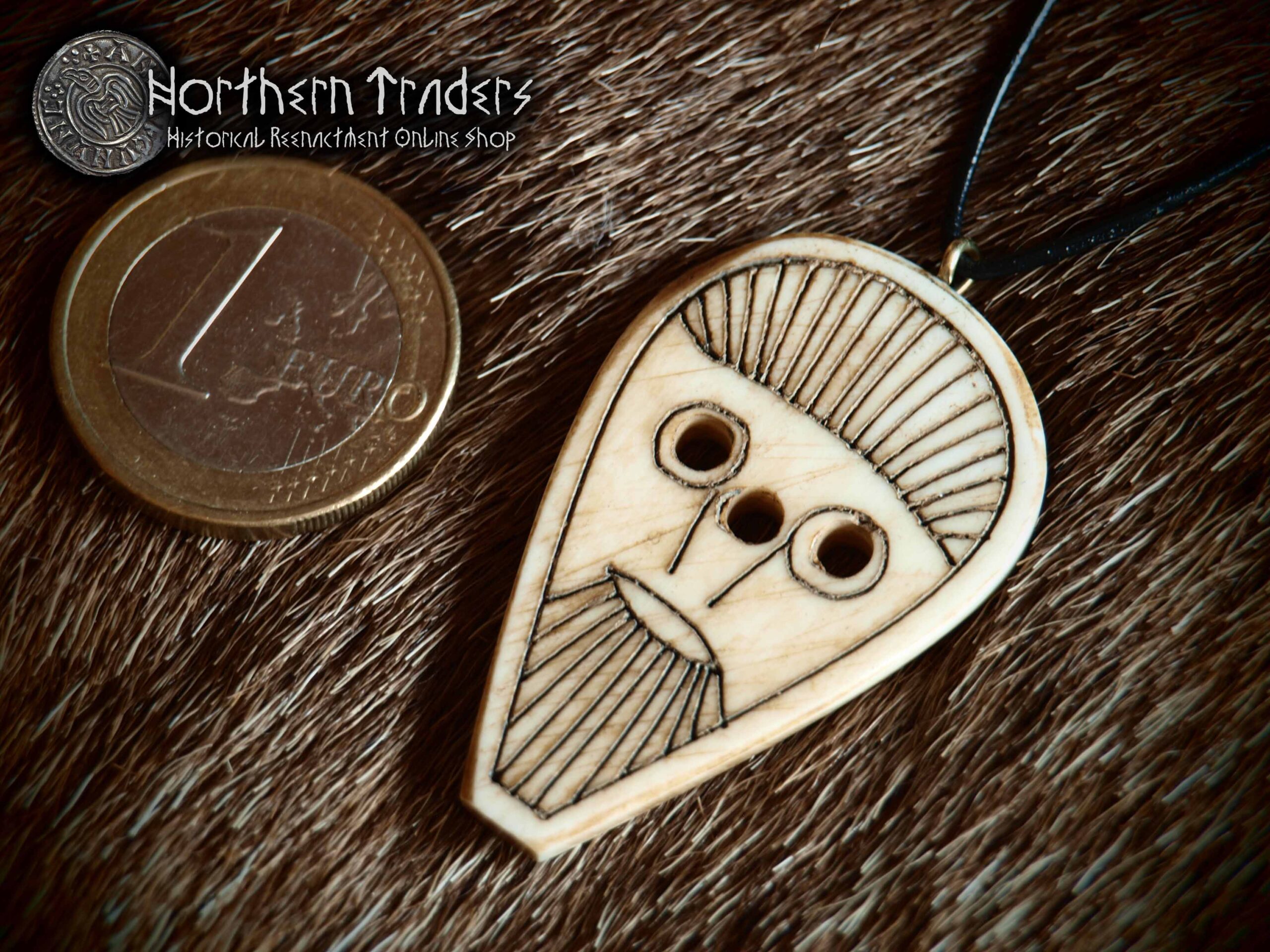Viking Bone Pendant with Bearded Face - Image 3