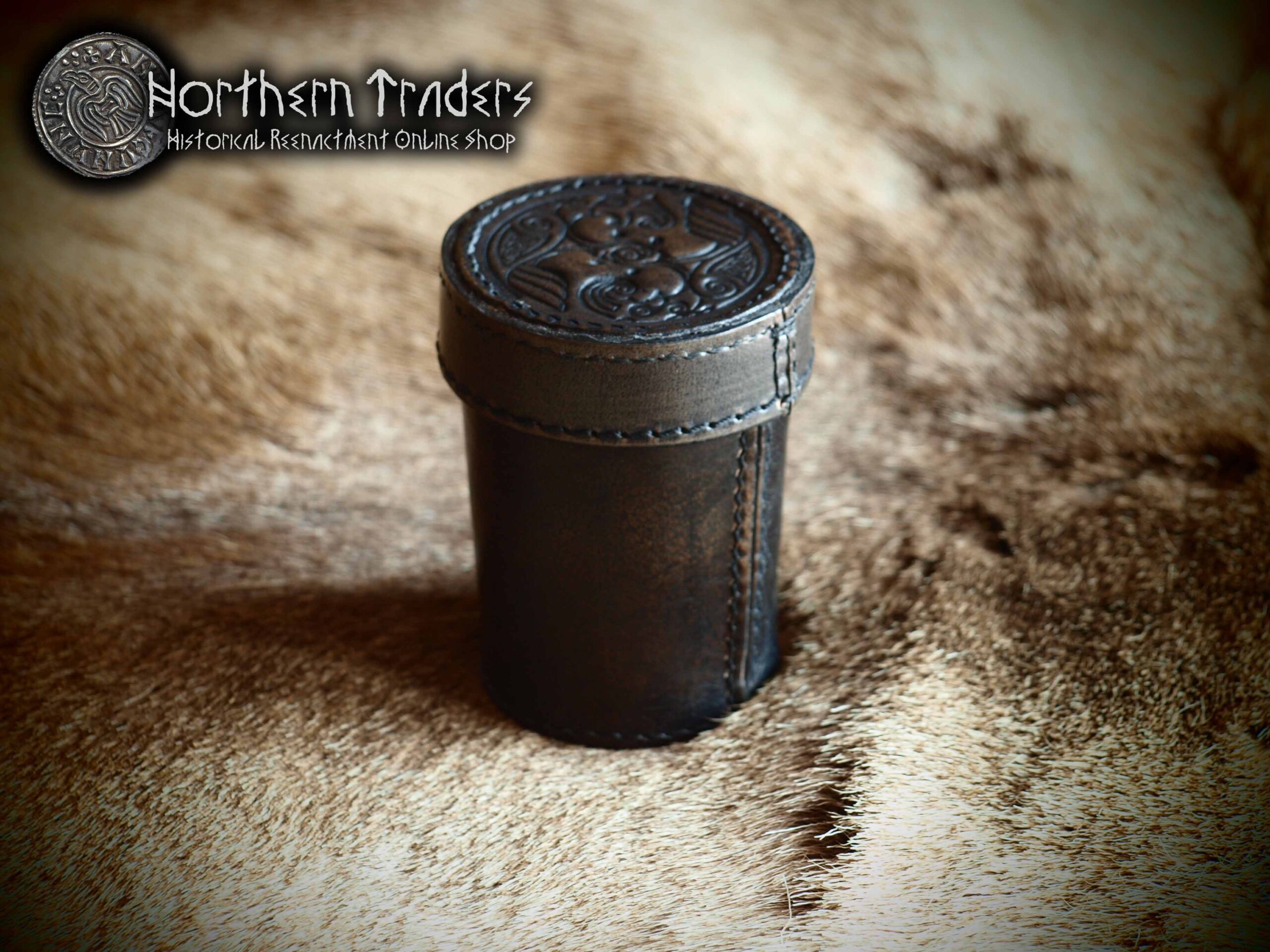 Dice Shaker with Lid, Leather with Embossed Raven - Image 5