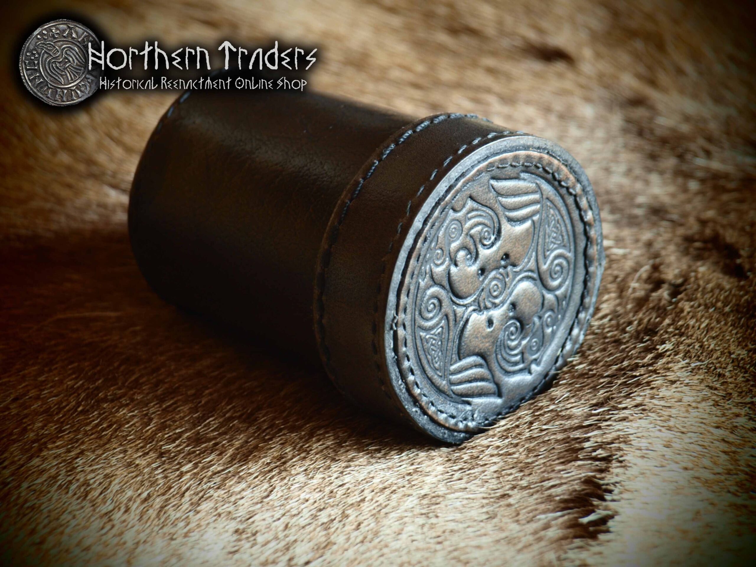 Dice Shaker with Lid, Leather with Embossed Raven - Image 2