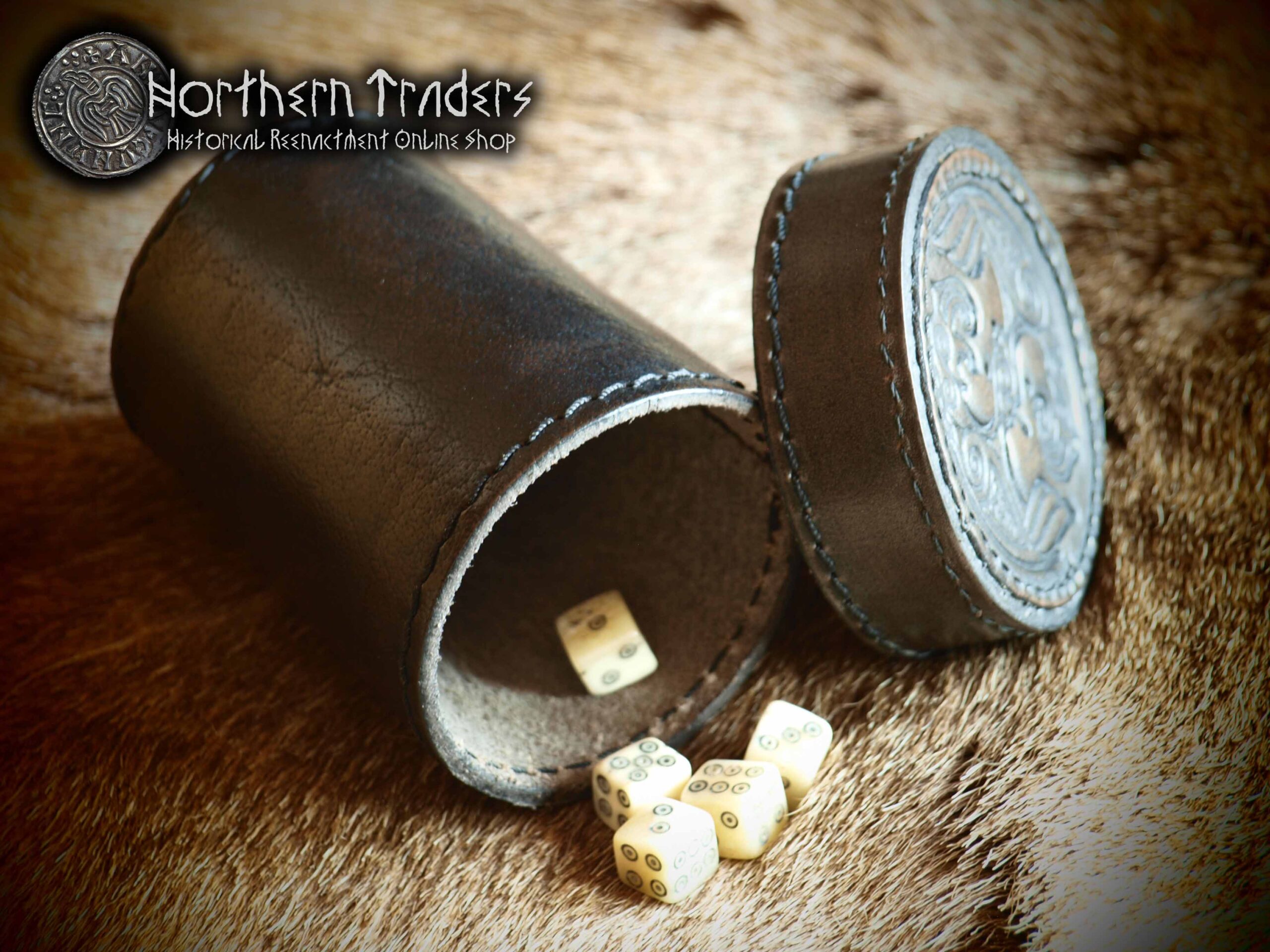 Dice Shaker with Lid, Leather with Embossed Raven - Image 3